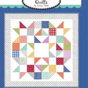 May include: A quilt pattern titled "Barn Star 7" by Coriander Quilts. The quilt design features a star pattern with various colorful fabric squares and triangles in shades of red, blue, orange, green, and pink. The background is white with a dotted border.