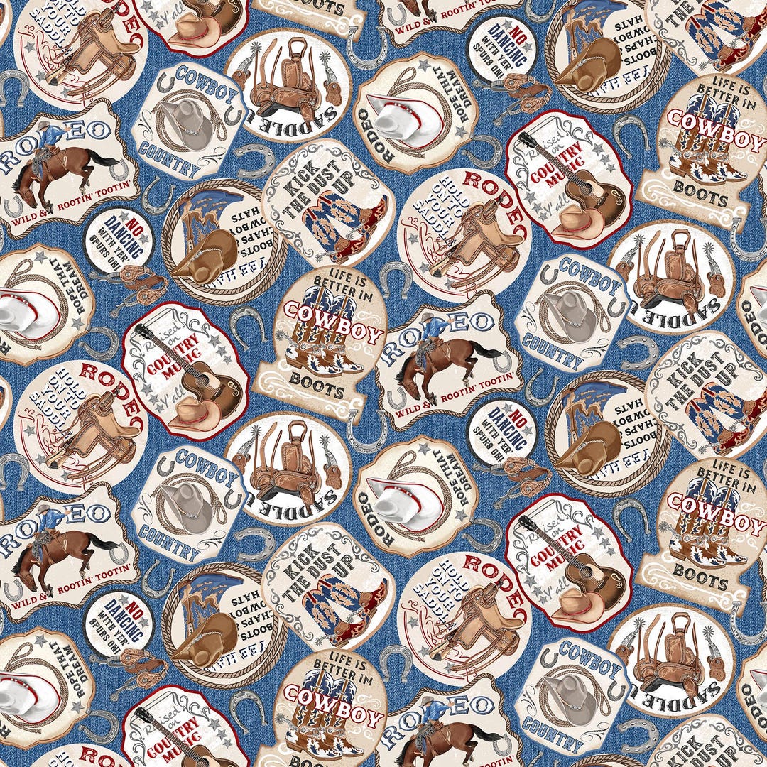 Cowboy Blues Rodeo and Cowboy Patches (DP28147-44) Sold by the Half ...