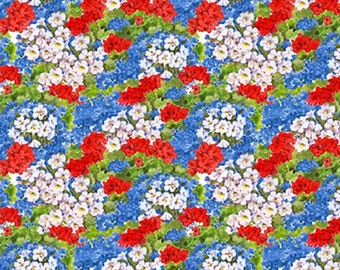 May include: A seamless pattern featuring red, white, and blue flowers. The flowers are arranged in a repeating pattern, creating a vibrant and colorful design.