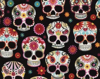 Sugar Skulls Fabric from Timeless Treasures (FUN-4139) Sold by the Half Yard
