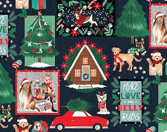 Santa Paws by Jo Taylor for 3Wishes Fabrics Christmas Dogs (20751-NVY)  Sold by the Half Yard