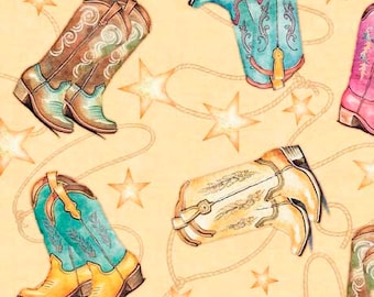 Hey Cowgirl by QT Fabrics Cowboy Boots Toss (30368 S) Sold by the Half Yard