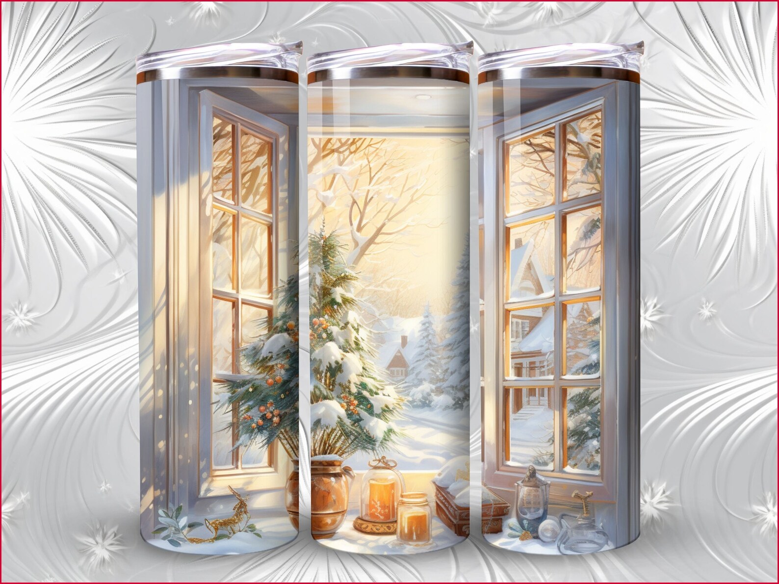 3D Window 20oz Png Dreamy Snow Window Painted Scene Snowy Etsy