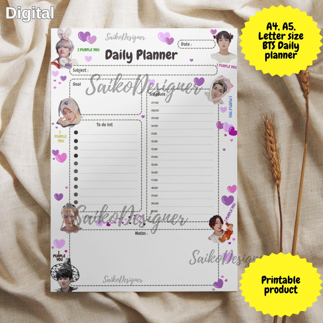 Daily Notes Bts Design BTS ARMY Daily Planner Printable Daily Planner I Purple - Etsy