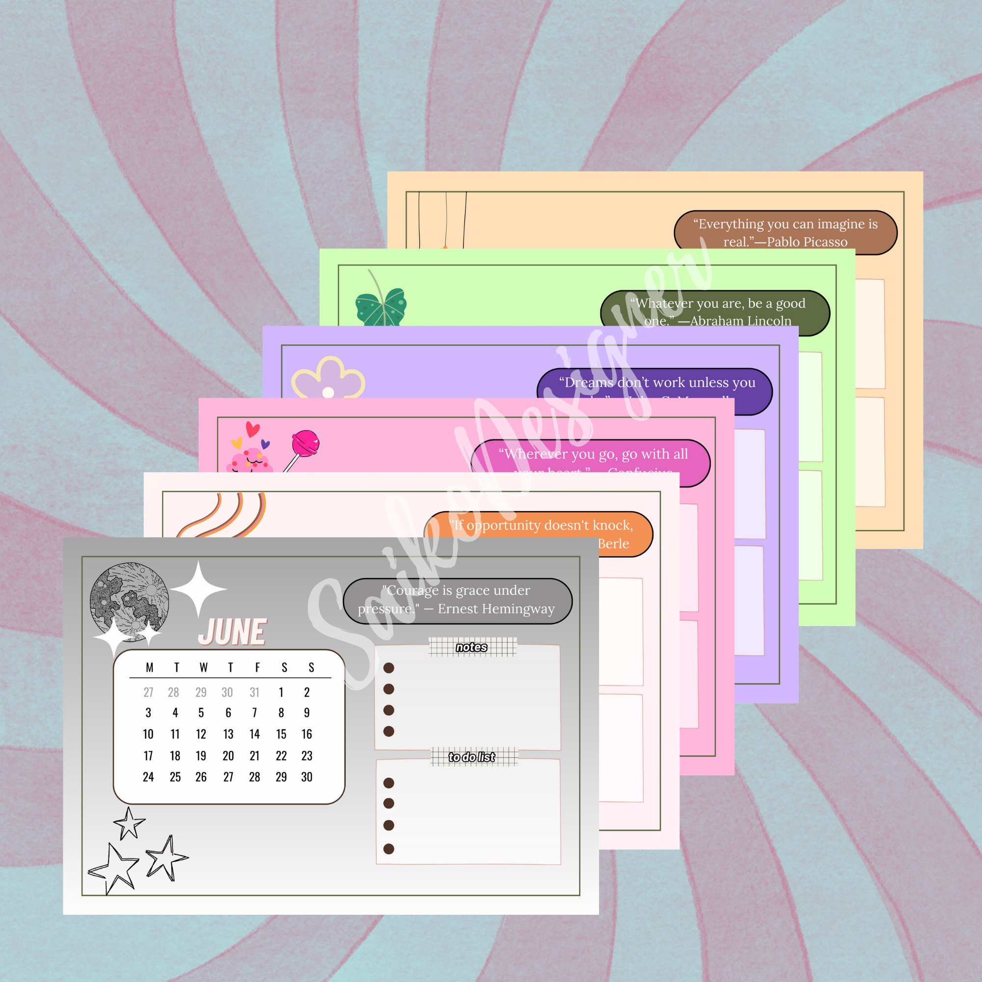 2024 Motivational Calendar Printable Calendar Colorful Etsy