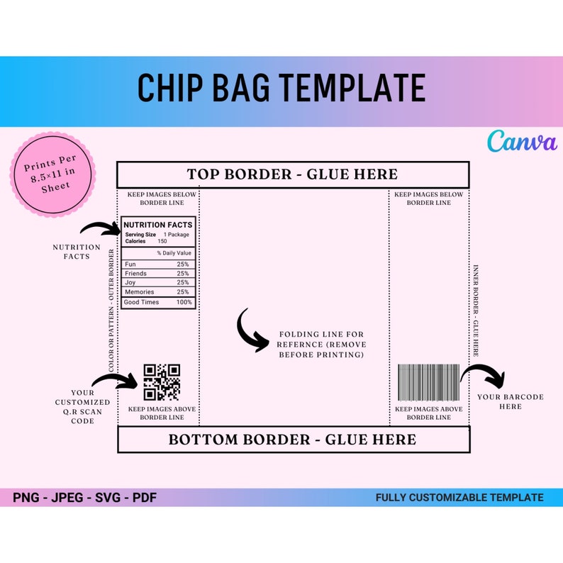 Editable Canva Chip Bag Template DIY Birthday Nutrition Etsy UK