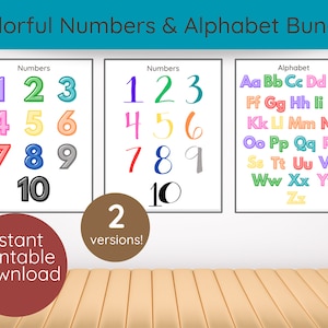 Colorful Bundle Numbers Alphabet Poster Homeschool Classroom Education Printable Teacher