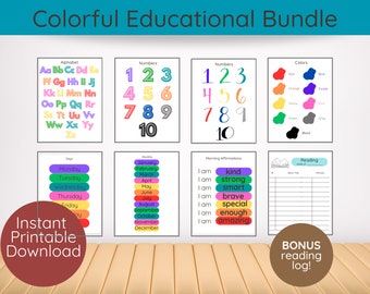 Colorful Bundle Numbers Alphabet Poster Homeschool Classroom - Etsy