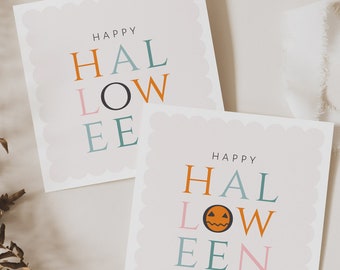 Afdrukbare Halloween-cadeaukaartjes - Happy Halloween, minimalistisch, 2,5x2,5 Halloween-cadeaukaartjes, set van 2, direct downloaden, 04