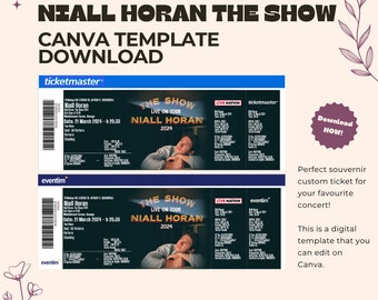 Niall Horan The Show Tour Souvenir Ticket Template Canva - Téléchargement numérique