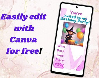 Little Witch Birthday Party Editable Invitation Template