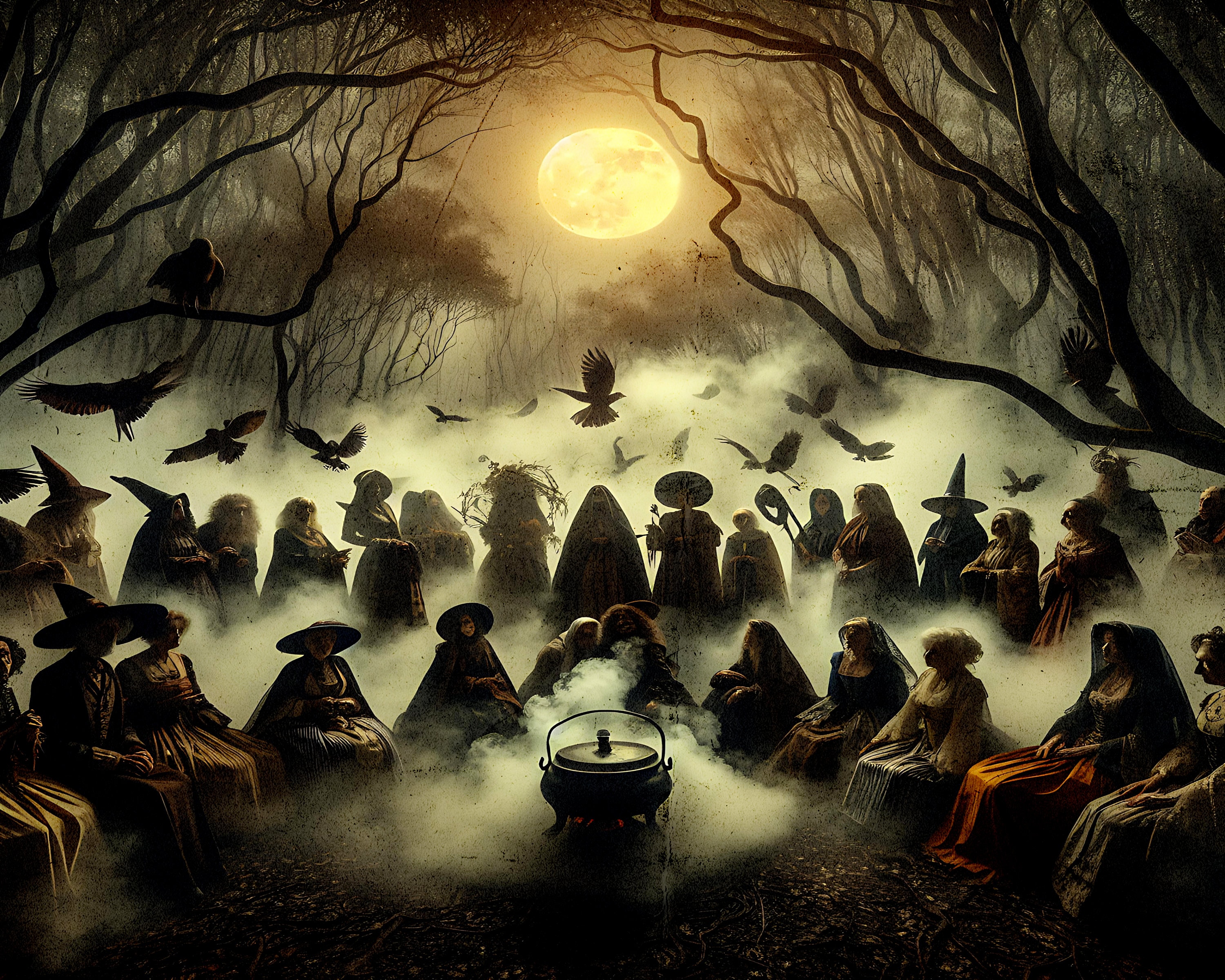 Coven of Witches Around a Cauldron Printable Wall Art - Etsy