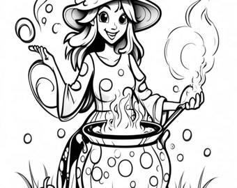 Whimsical Witches Coloring Book, 36 Page Printable (Digital Download)