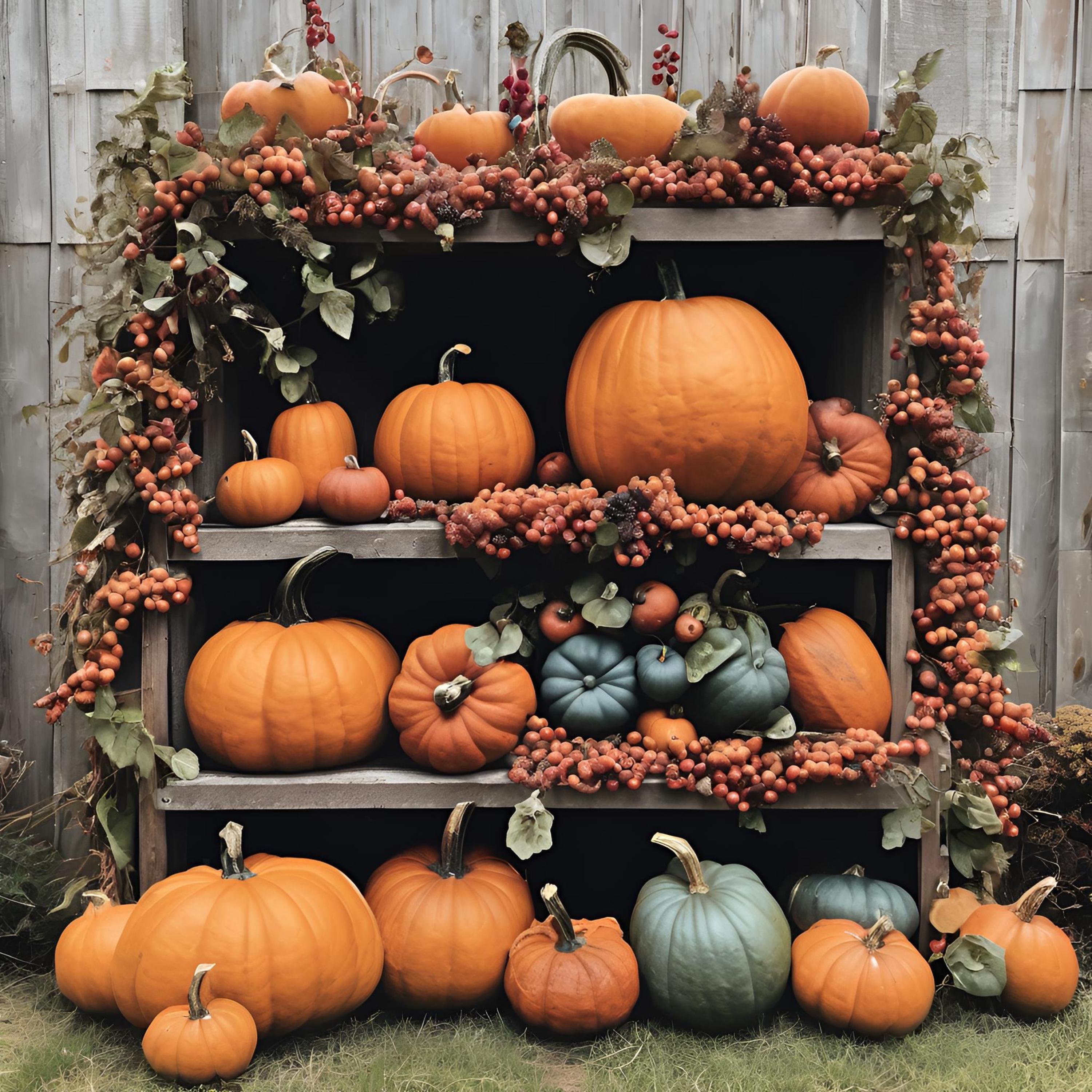 Pumpkin Rustic Farm Bundle Digital Wall Art With Vines and Berries Set ...