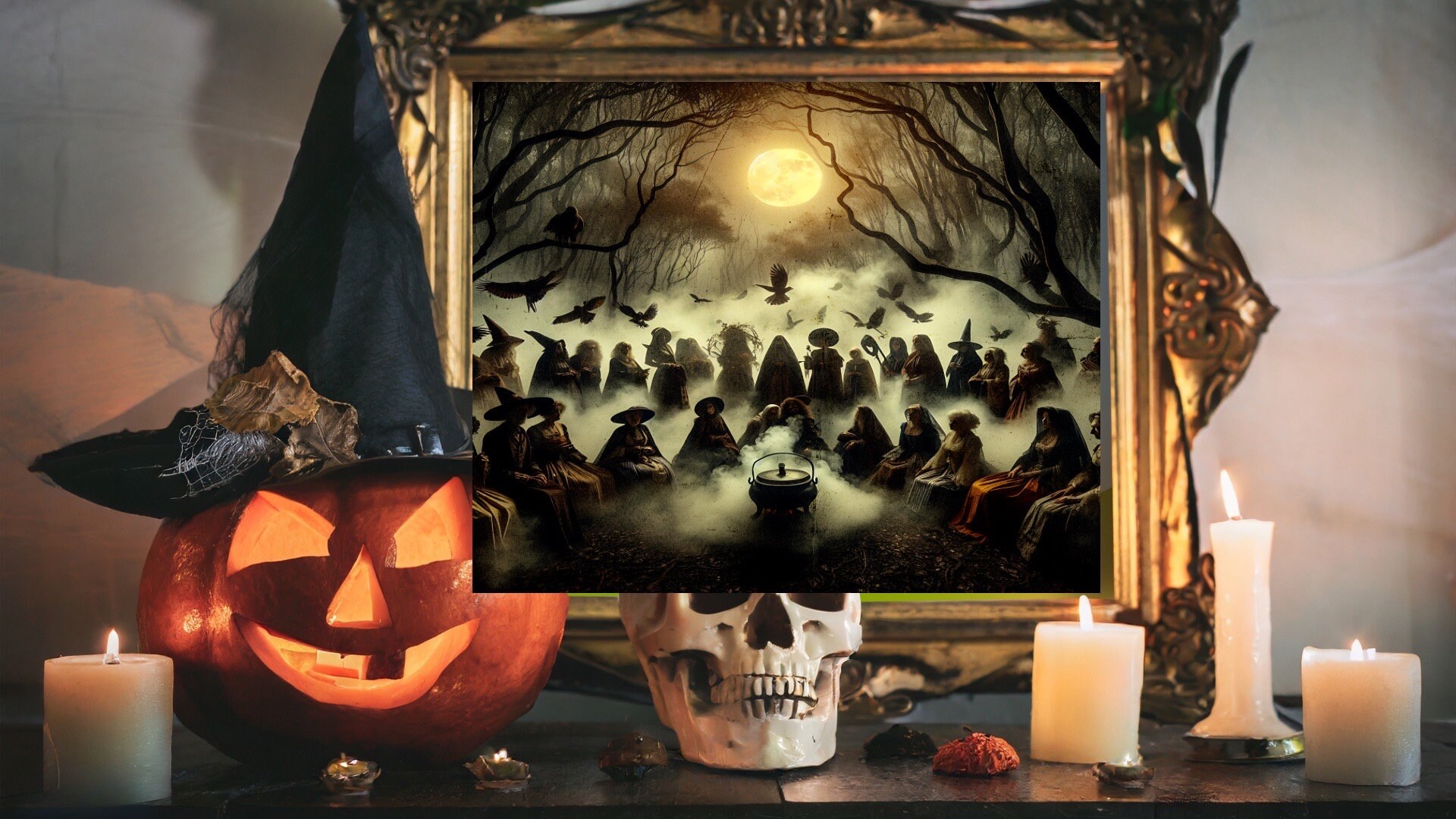 Coven of Witches Around a Cauldron Printable Wall Art - Etsy