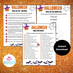 Printable Halloween Games, Halloween Would You Rather, Halloween Riddle Me This, Instant Download, Halloween Activities, Classroom Games