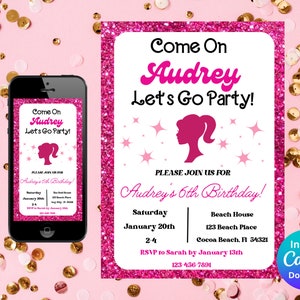 Doll Birthday Party Invitation, Doll Birthday Party Printable Invitation, Doll Party Digital Invitation, Editable Doll Party Invitation
