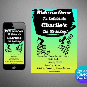 Editable BMX Birthday Invitation, BMX Bike Birthday Party , Printable Bike Party Invitation, Instant Digital Download, Digital Invitation