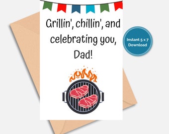 BBQ Birthday Card for Dad, Printable Greeting Card (PDF)