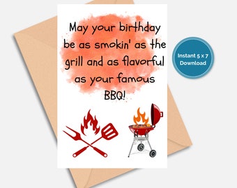 BBQ Birthday Card for Dad, Grill Theme (Digital Download)
