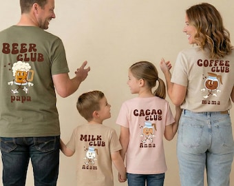 Maglietta per la famiglia, maglietta per mamma e mini, completo coordinato personalizzato per mamma, papà e bambino, look coordinato per mamma, papà e bambino, caffè