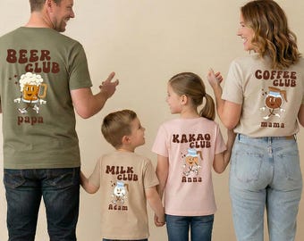 Familjekläder T-shirt, mamma och mini T-shirt, matchande outfit för mamma, pappa och barn personlig, mamma, pappa och bebis matchande look, kaffe