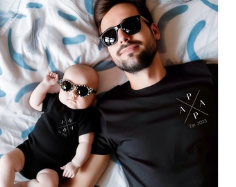 Papa Baby Son T-shirt personnalisé, tenue assortie pour la fête des pères pour le nom de l'année de la famille, pull parents, bébé, tout-petit, pulls assortis