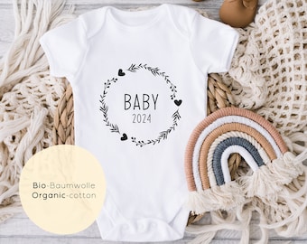 Baby 2024 Body, Geschenk Geburt Neugeborenes, Personalisierter Babybody Datum, Geburtsdatum Kind personalisiert, Schwangerschaft Ankündigung