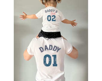 Papa dochter bijpassende outfits, gepersonaliseerd t-shirt vader en zoon/dochter, papa meisje, papa's jongen, rugprint, cadeau Vaderdag