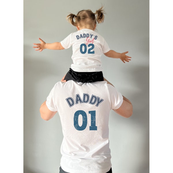 Papa  Tochter matching outfits, personalisiertes T-Shirt Vater und Sohn / Tochter, Daddy Girl, Daddys Boy, Rücken Print, Geschenk Vatertag