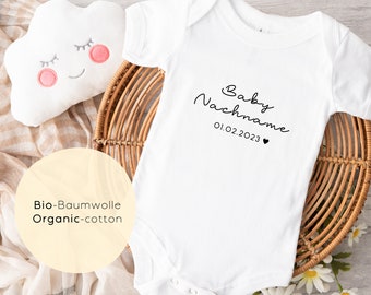 Personalized baby bodysuit mini last name baby, date of birth child, name personalized, minimalist bodysuit, pregnancy announcement