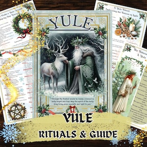 YULE rituals & spells printable guide for grimoire, Sabbat witch calendar digital print, pagan holiday art, yule winter solstice design