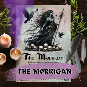 Morrigan, celtic goddess of war, goddess altar supplies, raven queen, divine connection, dark goddess mythology, grimoire art print, Morrigu