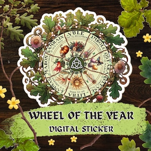 Adesivi stampabili ruota dell'anno png, arte dei sabba pagani, vacanze wicca, pianificatore di streghe verdi, rituali dell'altare pagano, baby strega bos, magia