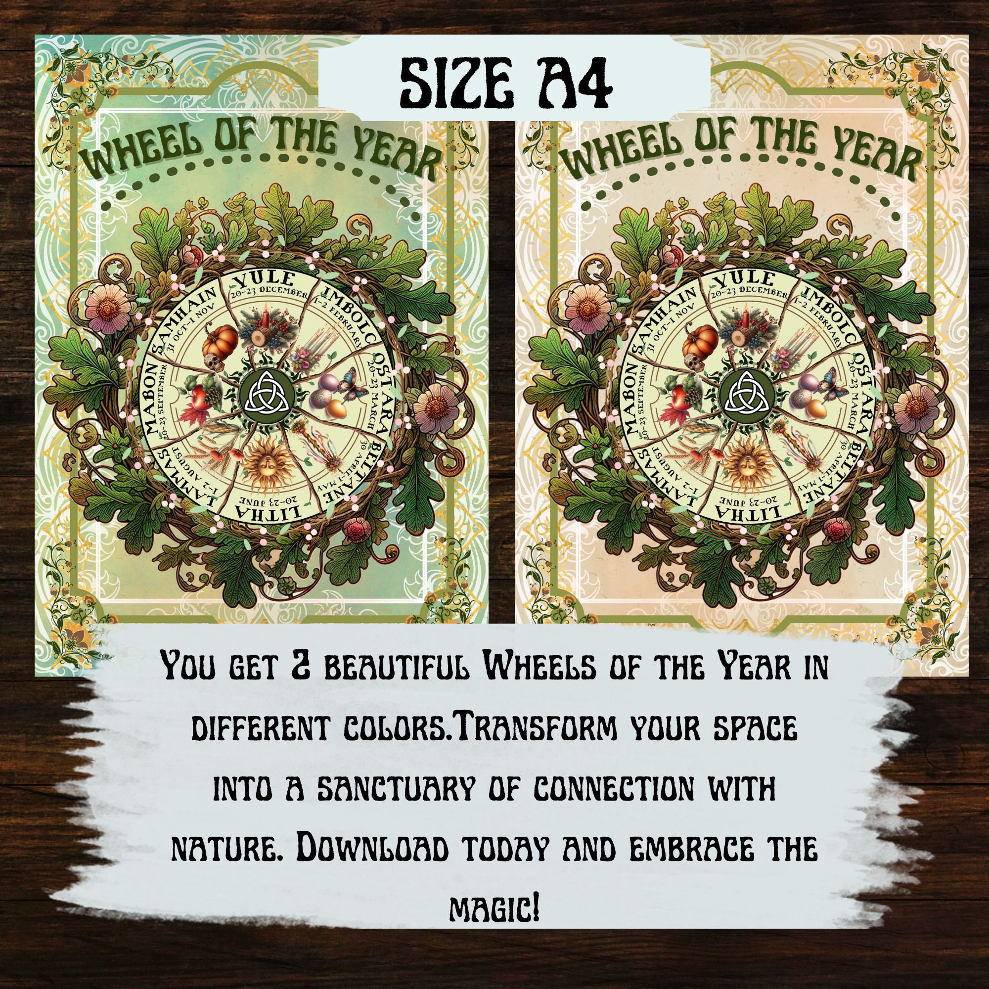 Wheel of the Year Digital Printable, Seasonal Wheel Art, Pagan Witch ...