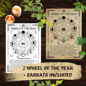 Wheel of the year printable, wiccan pagan prints, sabbats ritual and decor, pagan calendar, grimoire pages PDF, witchcraft supplies kit,