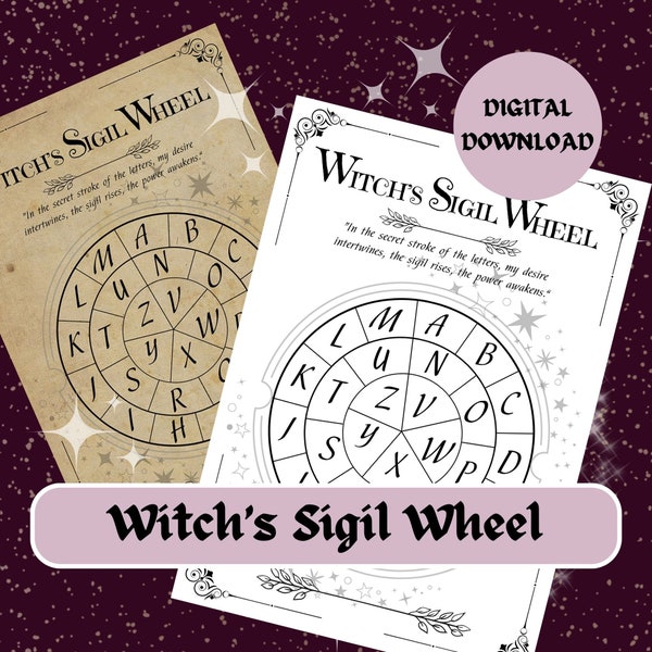 Witch sigil wheel, sigil magic and worksheet, printable grimoire pages, altar supplies, witchcraft basic, wicca altar, spell ritual template