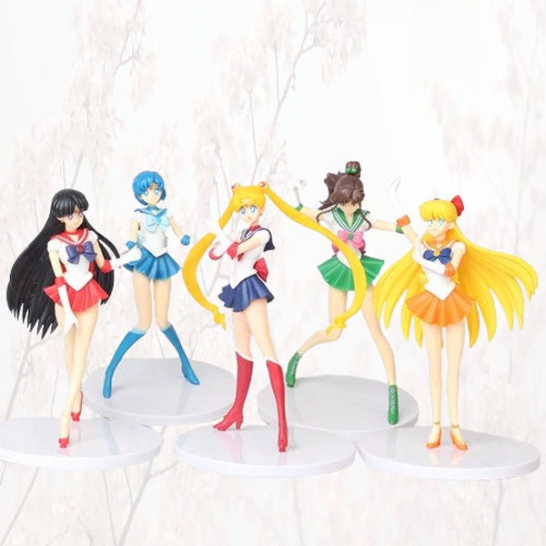 Sailor Moon Sailor Guardians 5 Piece Figure Figurine Set | Mercury Venus Neptune Mars Jupiter Moon | Kawaii Anime Room Decor