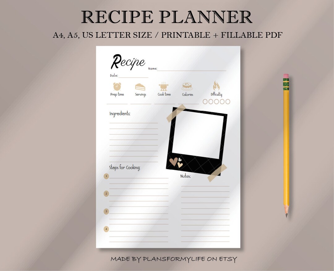 Recipe Book Template Printable, Recipe Page, Printable Recipe Binder ...