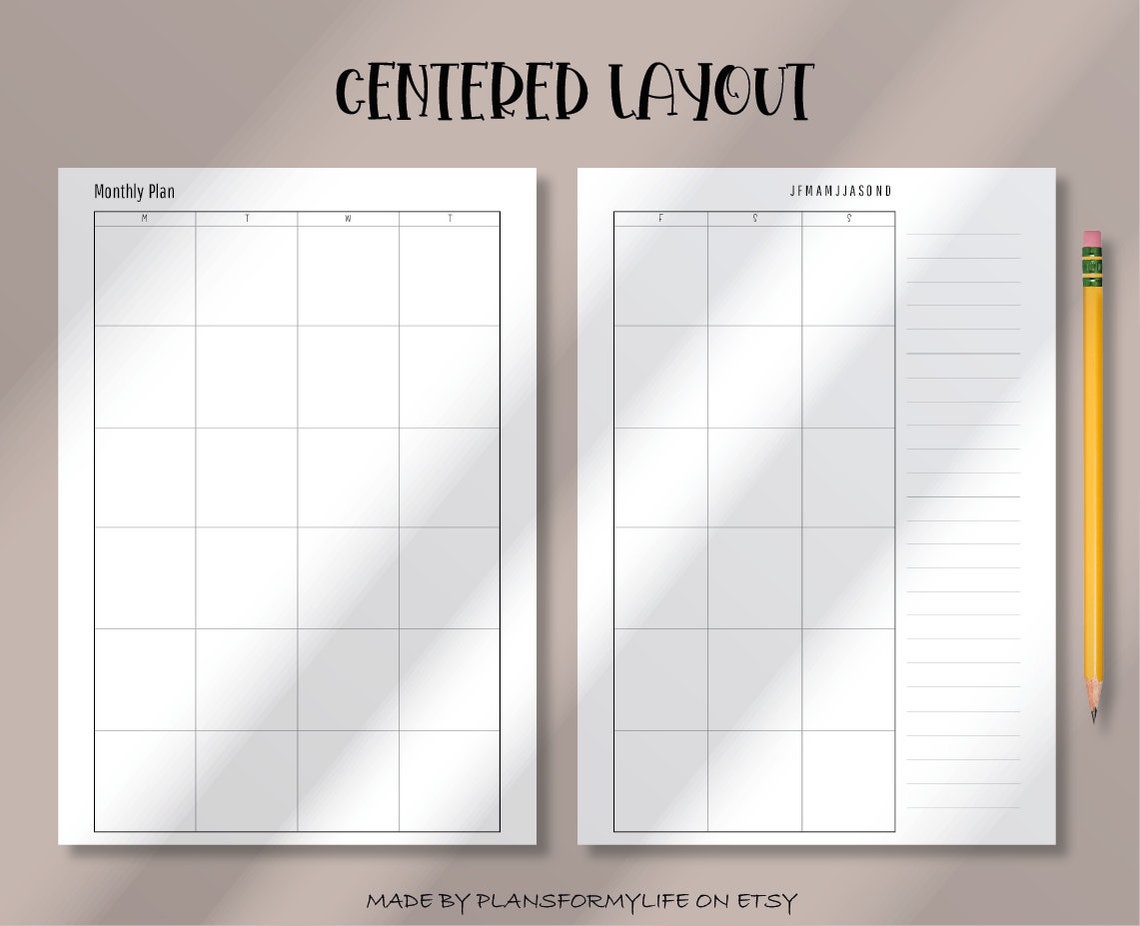 2 Page Blank Monthly Calendar Printable, Minimalist Calendar Template ...