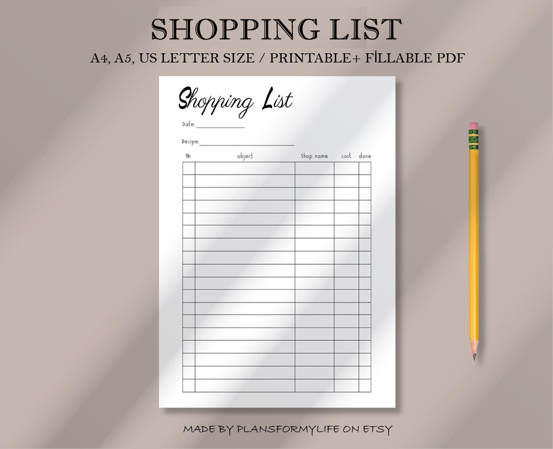 Printable Shopping List Template, to Buy List, Item Checklist, Shopping