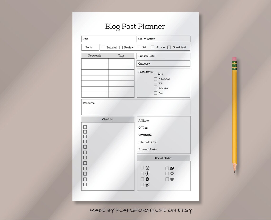 Weekly Blog Post Planner Examples Blog Post Planner Printable, Blog Post Checklist, Social Media Planner ...