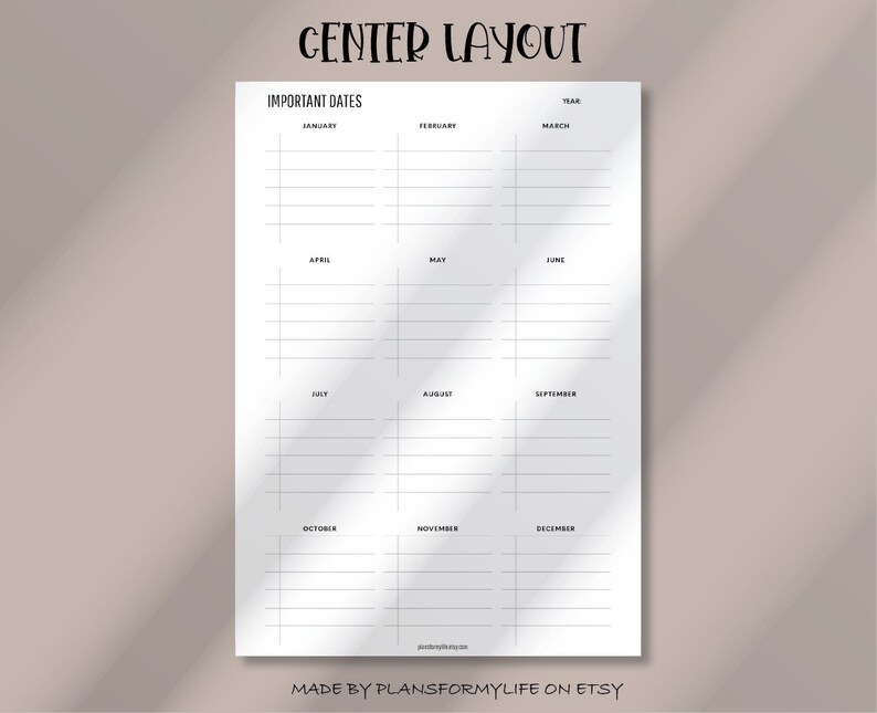 Yearly Important Dates Printable Birthdays Anniversaries - Etsy