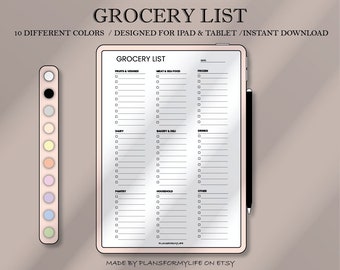 Digital Grocery List Template, Grocery Planner, Food Shopping List, Optimized for Goodnotes and Notability, iPad & Tablet, Instant Download