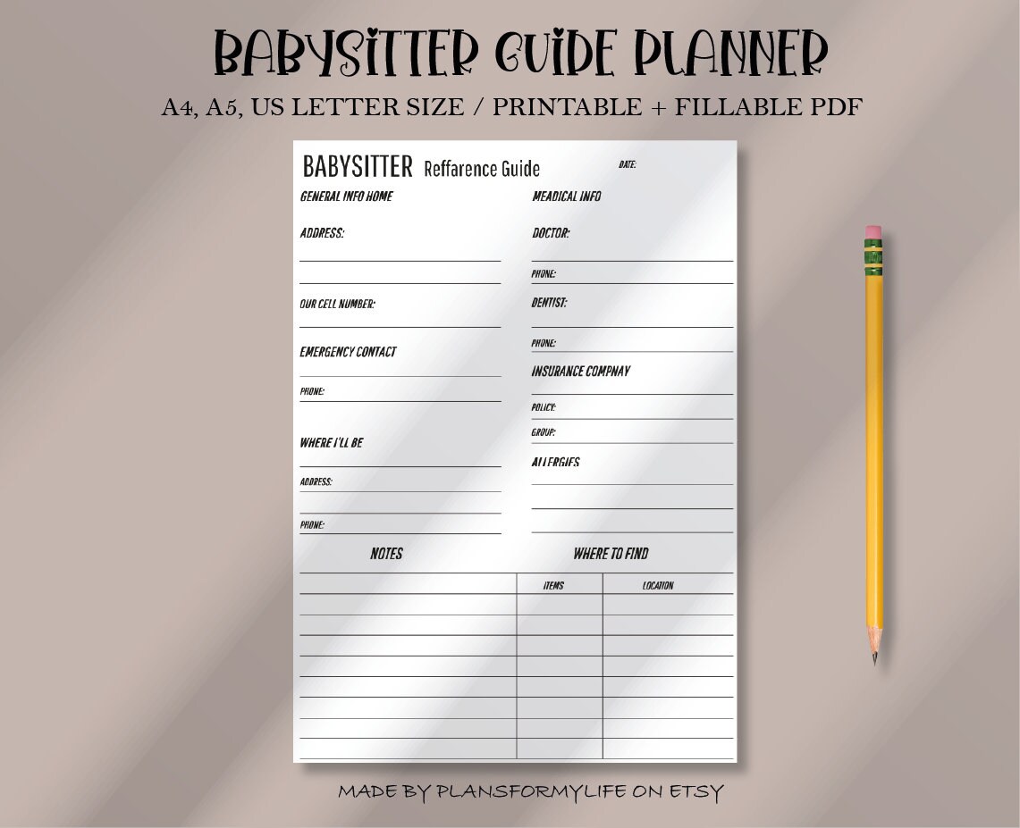 Babysitter Planner Printable Baby Sitter Printable - Etsy