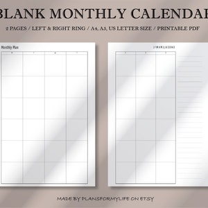 2 Page Blank Monthly Calendar Printable, Minimalist Calendar Template ...