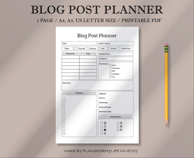 Blog Post Planner Printable, Blog Post Checklist, Social Media Planner ...