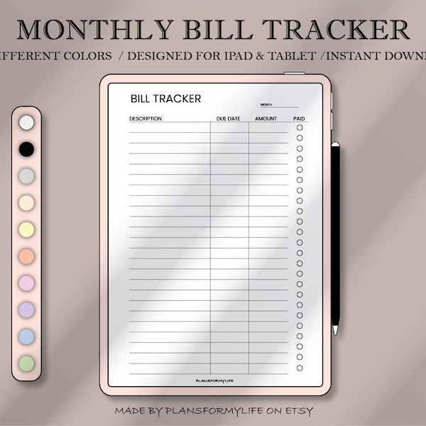 Monthly Bill Tracker, Bill Payment Checklist, Bill Organizer, Finance Planner, Goodnotes, Notability, iPad & Tablet, Instant Download