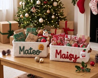 Personalized Christmas Basket • Baby Shower Gift • Toy Organizer • I-Cord Knitting Craft