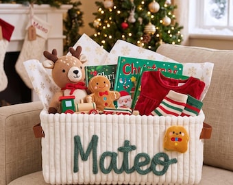 Personalized Christmas Basket • Baby Shower Gift • Toy Organizer • I-Cord Knitting Craft